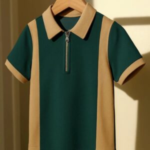 Men Colorblock Polo Neck Cotton Blend Dark Green T-Shirt