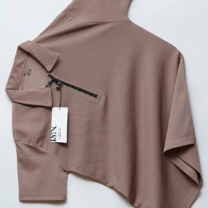 Men's Taupe Zip-Front Polo Shirt