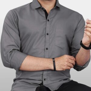 Men's Solid Grey Slim-Fit Shirt